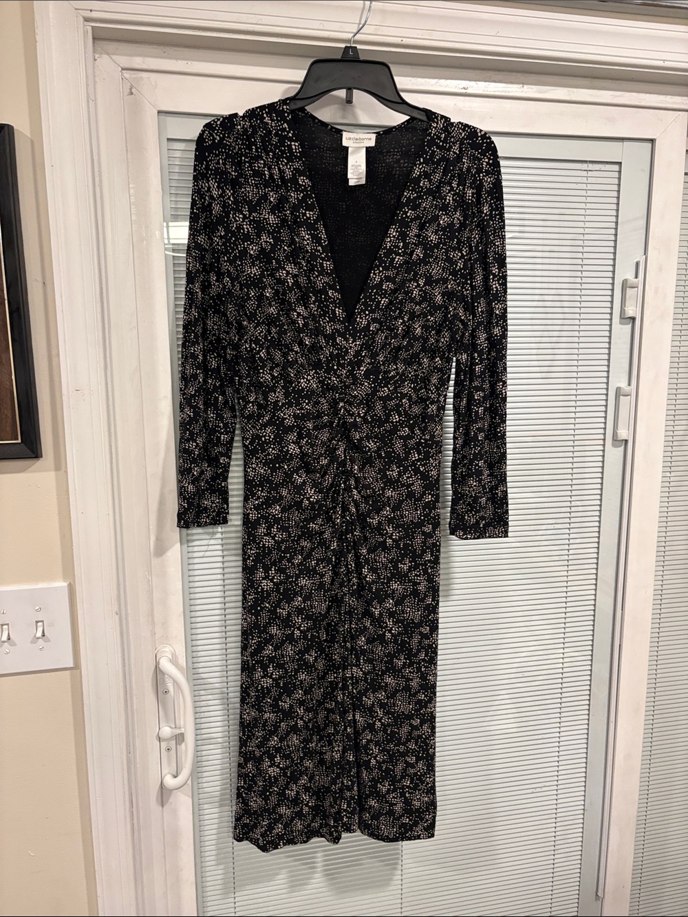 Liz Claiborne Black & White Floral Long-Sleeve Dress